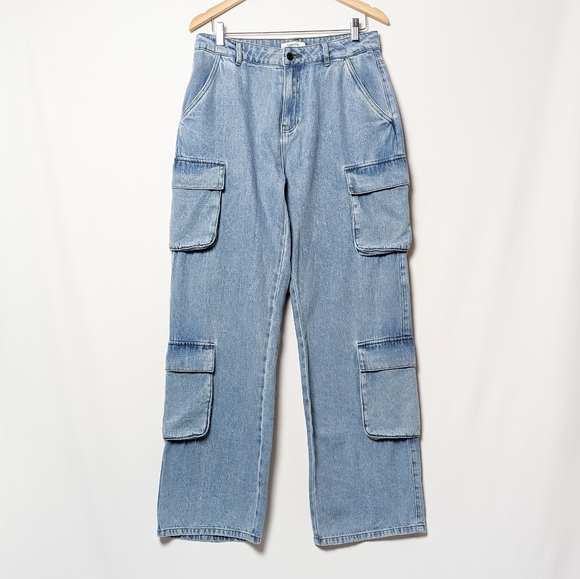 HOUSE OF CB Ria Cargo Jeans Washed Utility Pocket Blue Pant Size Medium M - Picture 6 of 13